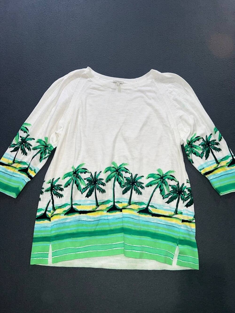 TALBOTS Women’s Tropical Palm Pullover Sweater Lightweight! Size 1X A011197
